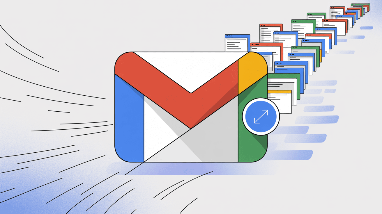 Gmail cache clearing process illustration showing temporary files being removed to restore email sync